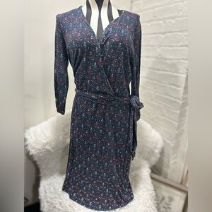 Lucky Brand Faux Wrap Dress Sz M Vneck Belt Stretch